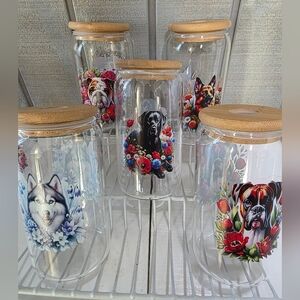 Buyers Choice Glass Tumblers with Dog and Floral Design